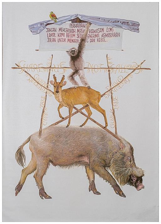 Shia Yih Yiing, Tree of Life, 2018, oil on canvas 250  200 cm – Simple blockade and signate by first settled Penan