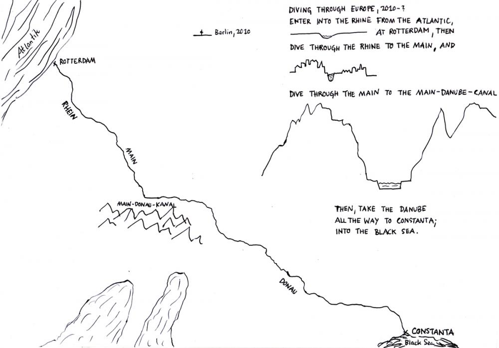 Klara Hobza, Diving through Europe (The Plan), 2010, ballpoint on paper, 21 x 29,7 cm, courtesy Soy Capitán Berlin und Galerie für Landschaftskunst, Hamburg
