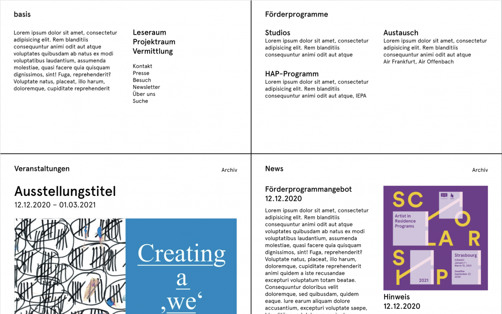 Startseite der neuen basis Frankfurt Internetseite