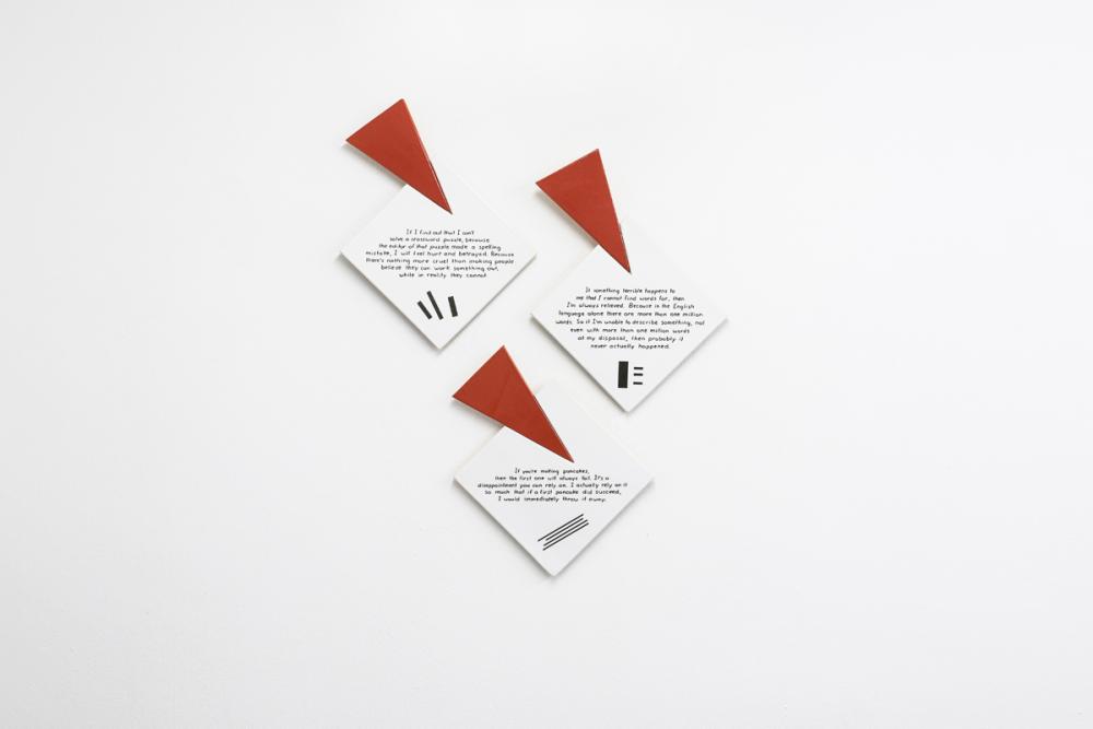 Installation view: Rumors of Glory, Feiko Beckers, repairing a white tile with a red wedge (2017), basis 2017, photo: Frithjof Kjer