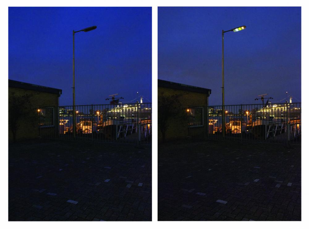 Levent Kunt, 51.8940753/4.477013333333334, 2016, Space: Rotterdam/ Briselaan 157, Street lamp, 3 Channal sound light, Led, Vernish