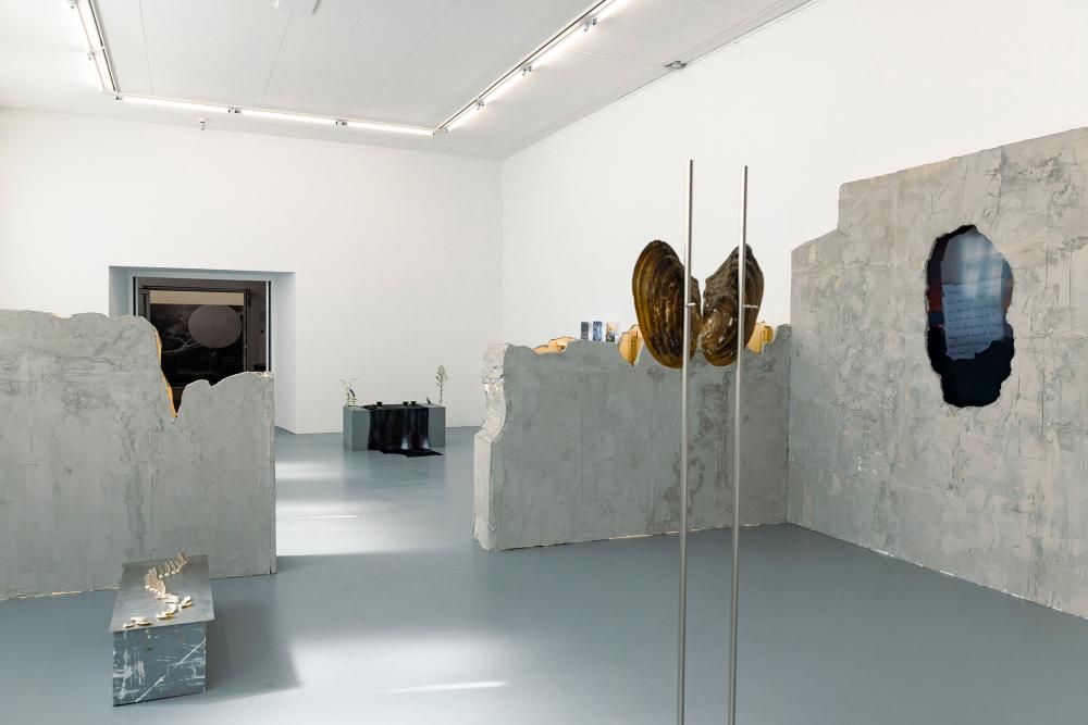 Xiaoshi Qin, Tell me about the midnight sunsets and hidden mountains, 2023, installation, mixed media, photo: Angelika Zinzow, © basis e.V.