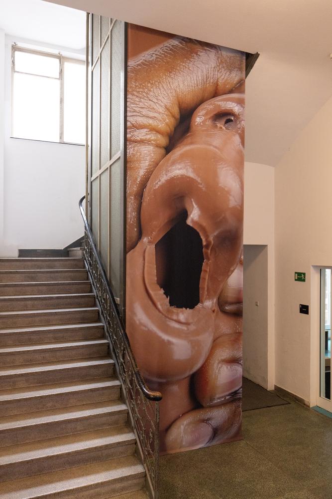 Kenny Dunkan, LE CRI, 2019 / 2024, print on fabric, 500 x 153 cm  © basis e.V., photo: Bernd Euring