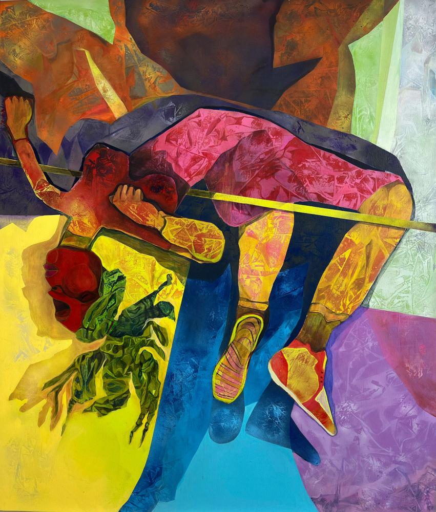 Amna Elhassan, Jump Higher, 2023, Acryl auf Leinwand, 140 x 120 cm, Foto: Sakhile&Me