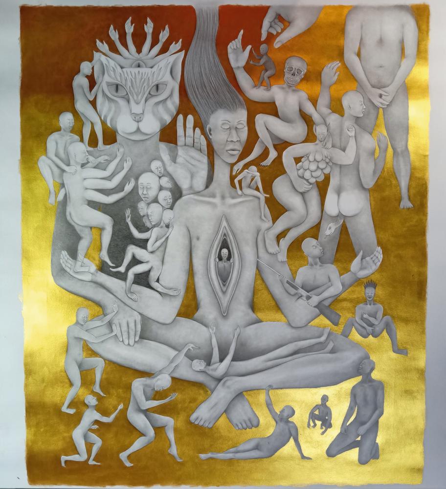 Jerome Kugan, The Multitudes, 2020, graphite and acrylic on paper, 106.5 × 100.5 cm